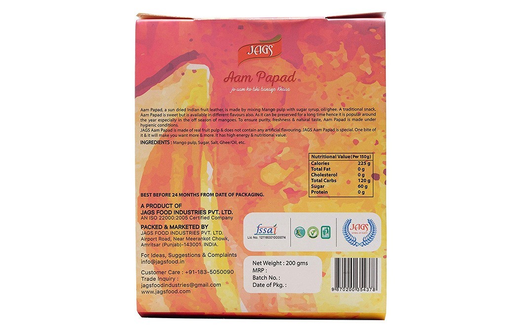 JAGS Aam Papad Metha Flavour   Box  200 grams